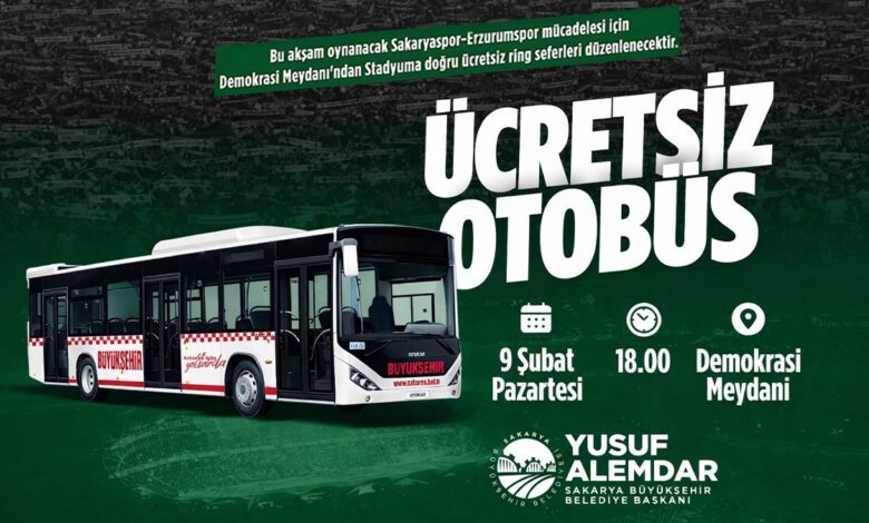 Sakarya Büyükşehir Belediyesi, Sakaryaspor taraftarları için Demokrasi Meydanı'ndan stadyuma otobüs seferi düzenliyor.