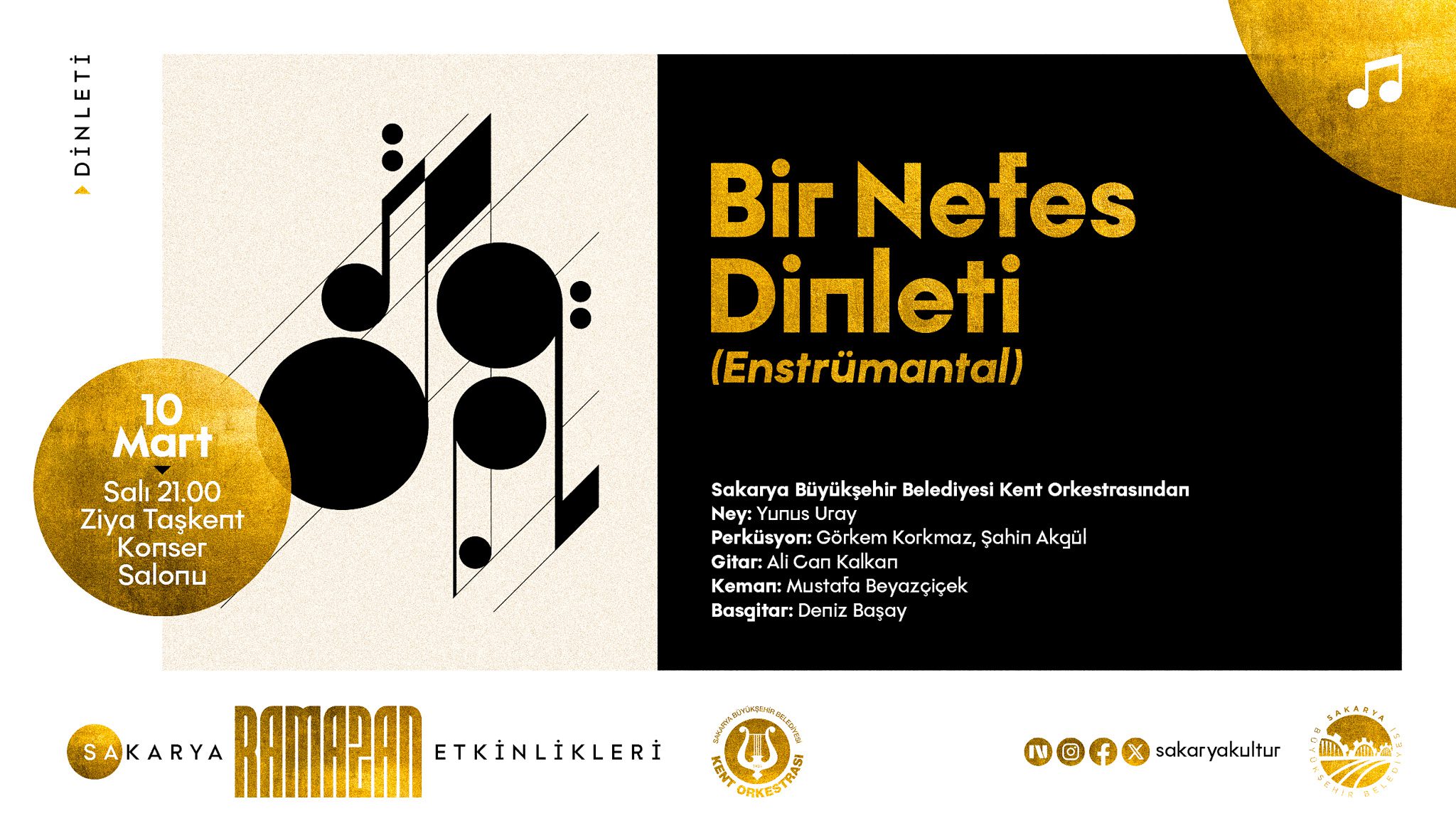 Sakarya Kent Orkestrası Bir Nefes Dinleti enstrümantal Ramazan etkinliği.