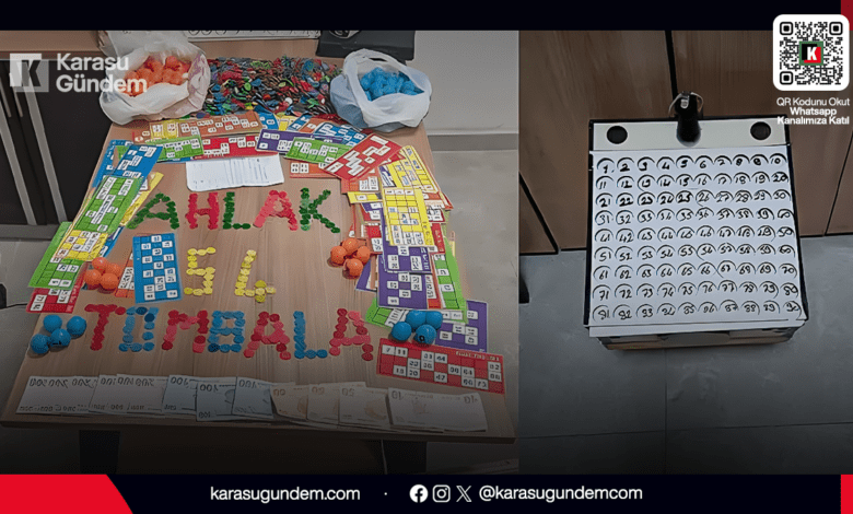 Sakarya Karasu'da polis ekipleri tarafından düzenlenen kumar ve tombala operasyonunda ele geçirilen oyun materyalleri.